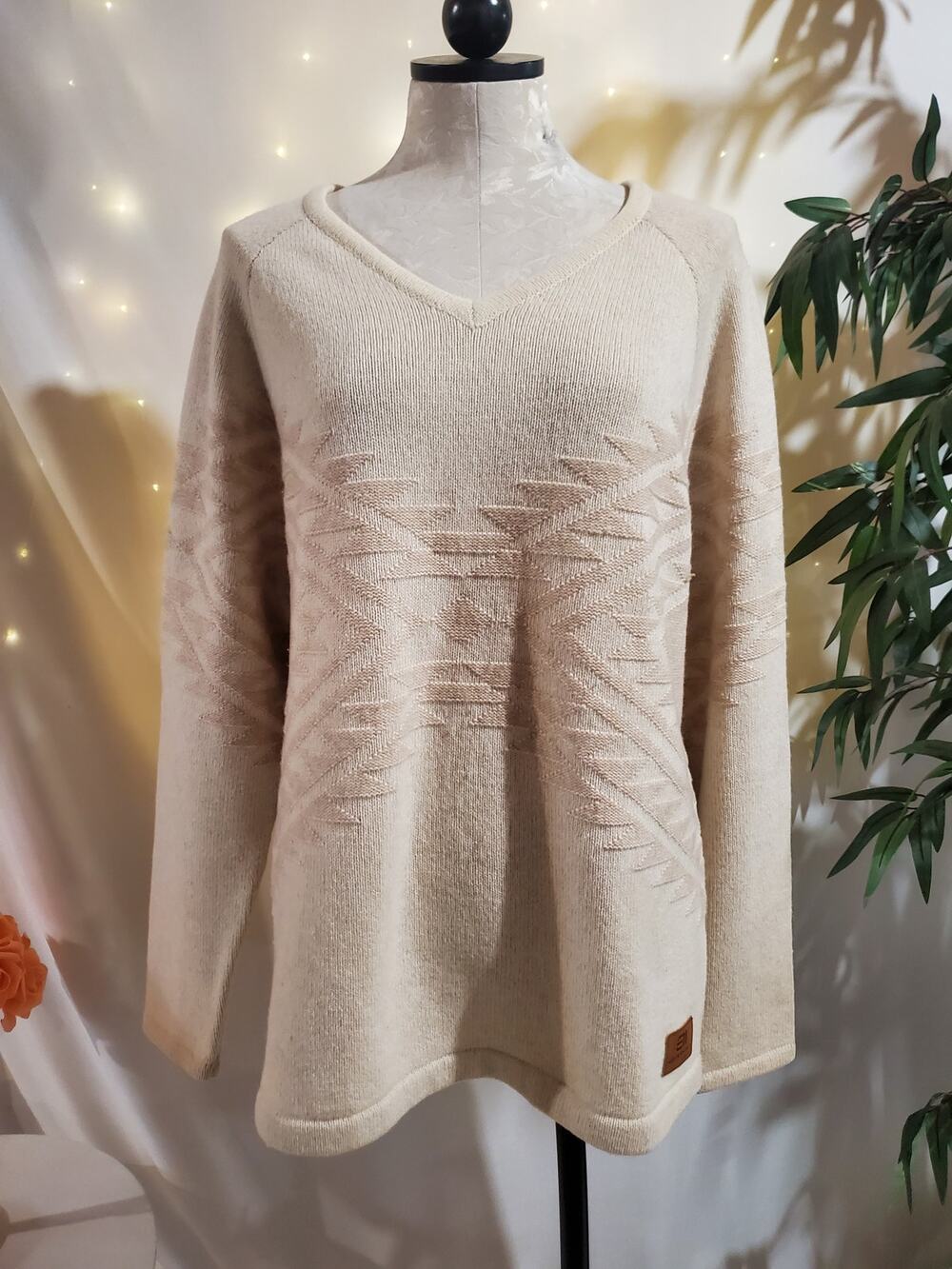 State of Elevenate Womens 100% Lambswool Sweater Size L Aztec Tribal Nordic Knit
